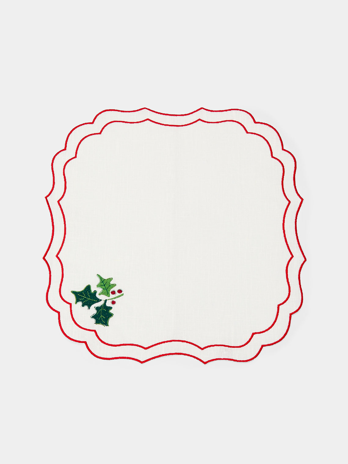 La Gallina Matta - Krinkle Holly Embroidered Linen Placemats (Set of 4) -  - ABASK - 