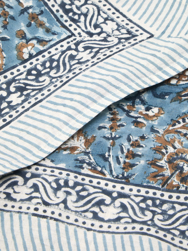 Chamois - Indian Summer Block-Printed Linen Large Rectangular Tablecloth -  - ABASK