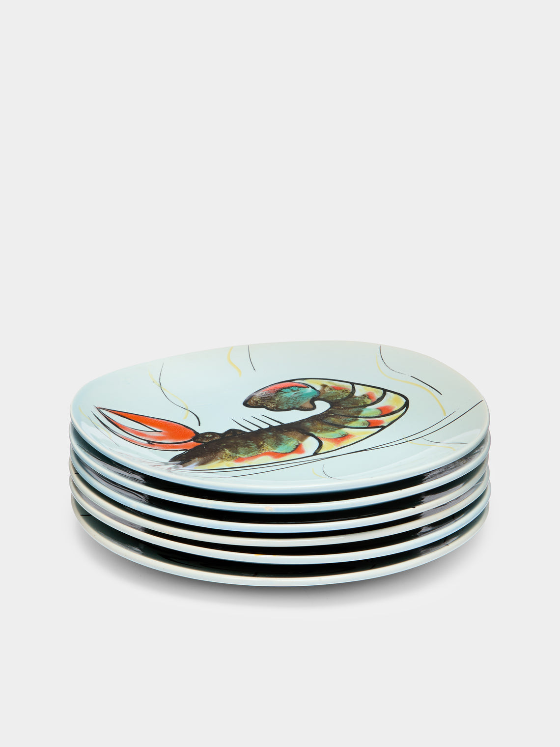 Antique and Vintage - 1950s Pornic Hand-Painted Ceramic Fish Plates (Set of 6) -  - ABASK