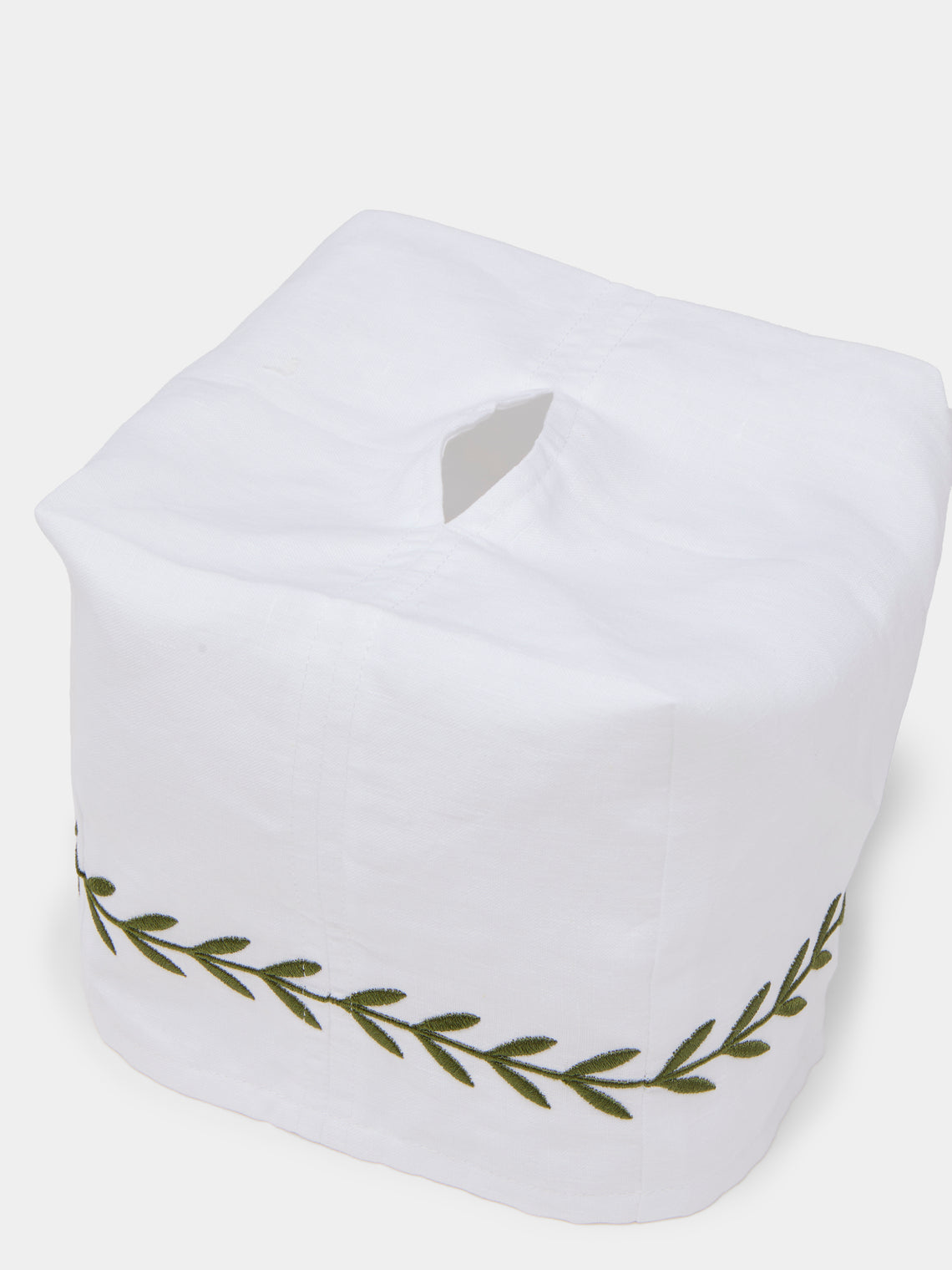 Heirlooms - Laurel Leaf Embroidered Linen Rectangular Tissue Box -  - ABASK