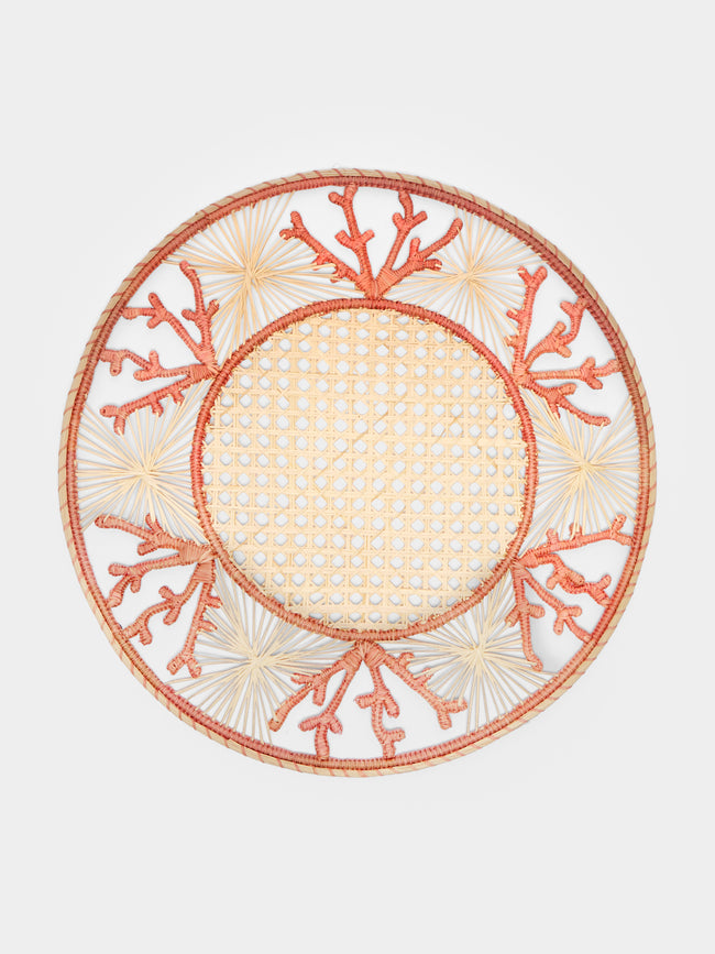Coro Cora - Coral Handwoven Iraca Palm Placemats (Set of 4) -  - ABASK - 
