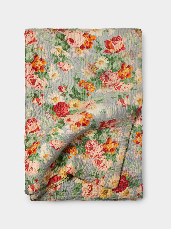 Antique and Vintage - 1910s Floral Welsh Wholecloth Quilt -  - ABASK - 