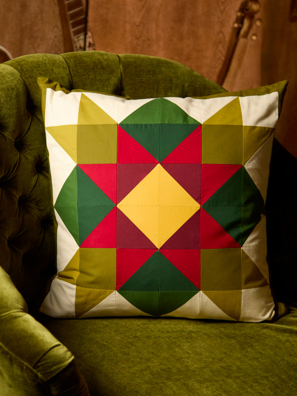 Kate Owen - Leaf & Berry Patchwork Cotton Cushion -  - ABASK