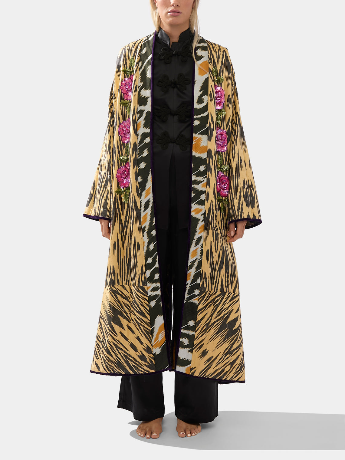 Nazzy Beglari - Hand-Loomed Ikat Velvet Reversible Robe  | One Size -  - ABASK