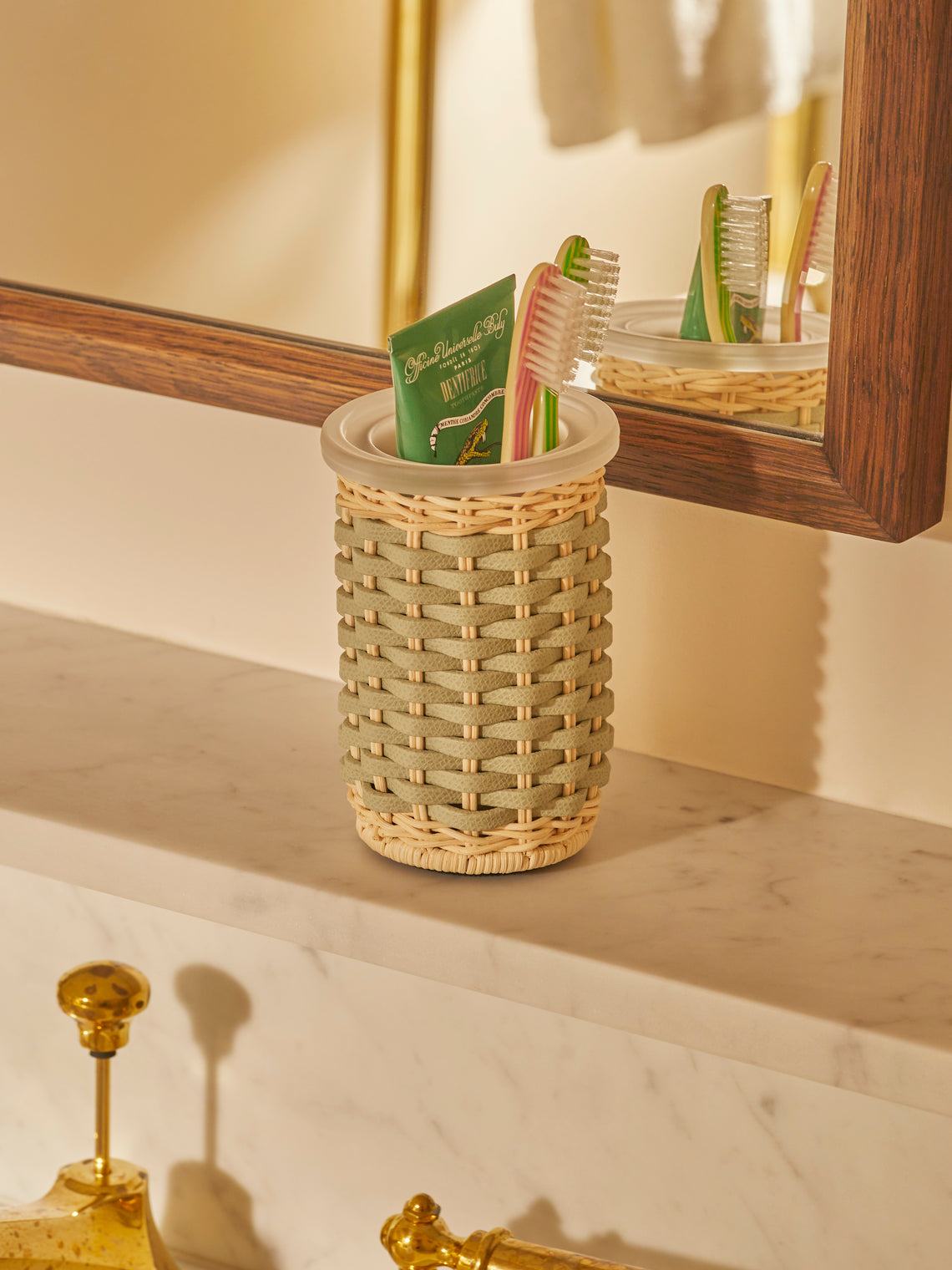 Calais Leather and Rattan Toothbrush Holder