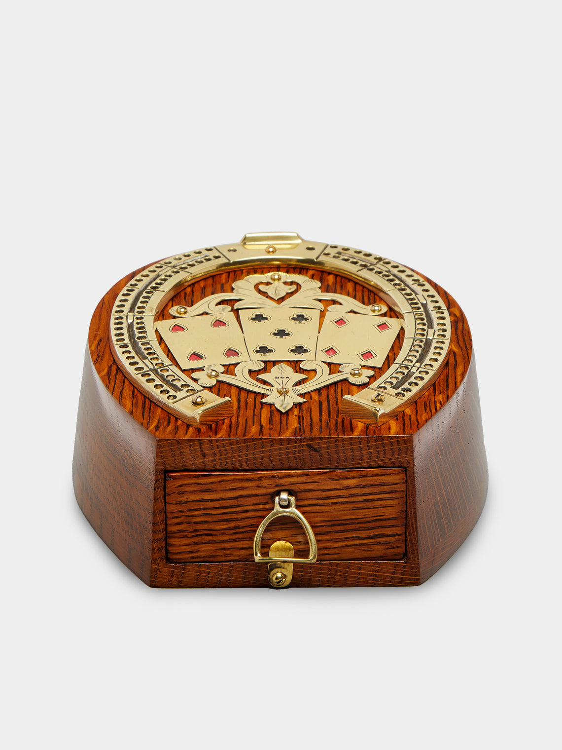 Antique and Vintage - 1910s English Oak and Brass Cribbage & Cards Box -  - ABASK - 