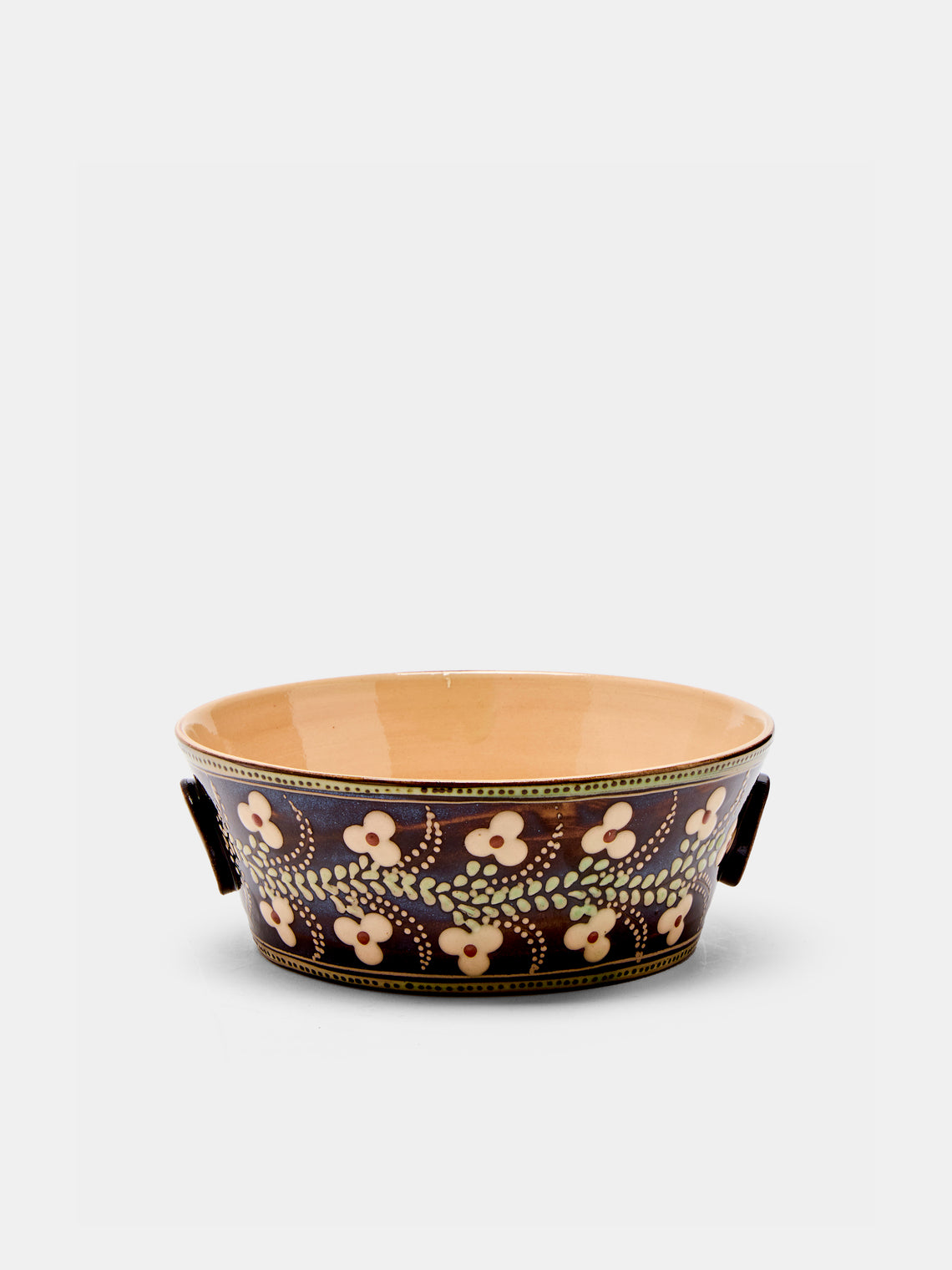 Poterie d’Évires - Flowers Hand-Painted Ceramic Small Handled Serving Bowl -  - ABASK - 