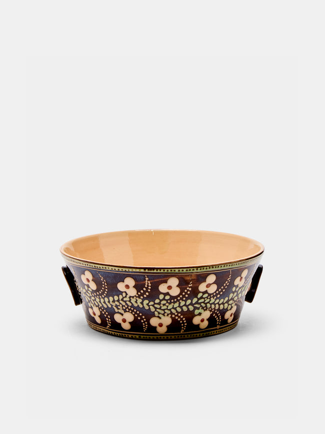 Poterie d’Évires - Flowers Hand-Painted Ceramic Small Handled Serving Bowl -  - ABASK - 