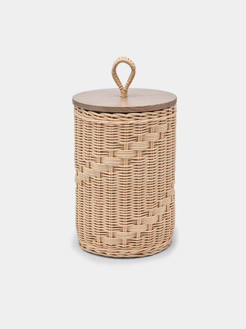 Mila Maurizi - Goccia Handwoven Wicker and Wood Tall Lidded Container -  - ABASK - 