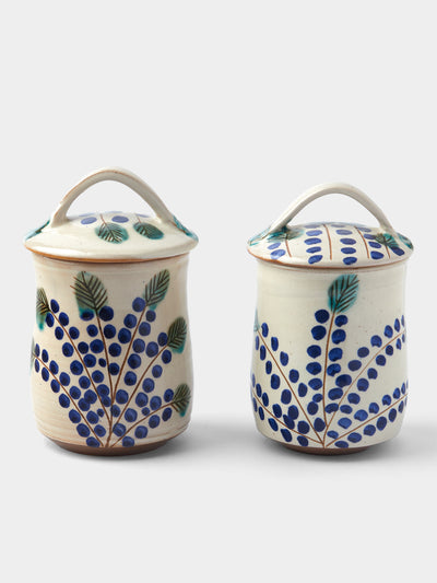 Anut Cairo - Dotty Vine Hand-Painted Ceramic Jam Jars (Set of 2) -  - ABASK - 