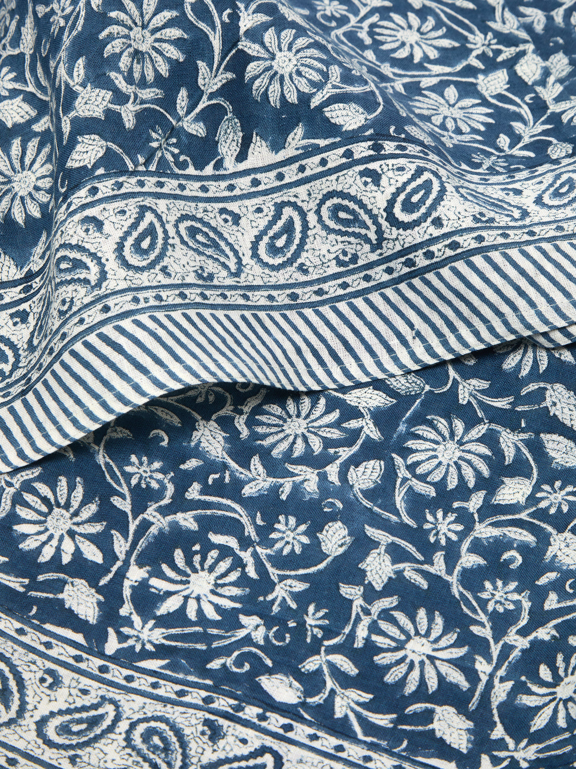 Chamois - Margerita Block-Printed Linen Large Rectangular Tablecloth -  - ABASK