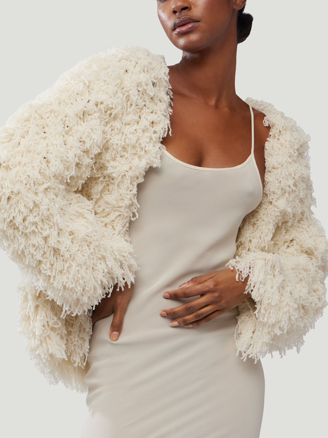 Ryan Roche - Furry Cashmere Cardigan - Ivory - ABASK