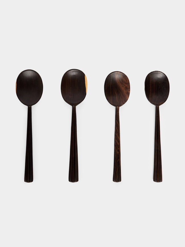 Qäsa Qäsa Carvers - In the Groove Hand-Carved Blackwood Large Serving Spoons (Set of 4) -  - ABASK - 