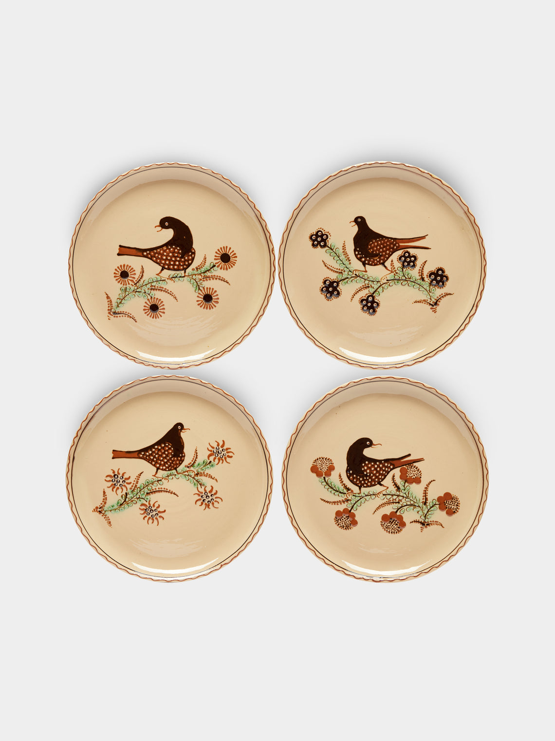 Poterie d’Évires - Birds Hand-Painted Ceramic Dinner Plates (Set of 4) -  - ABASK - 