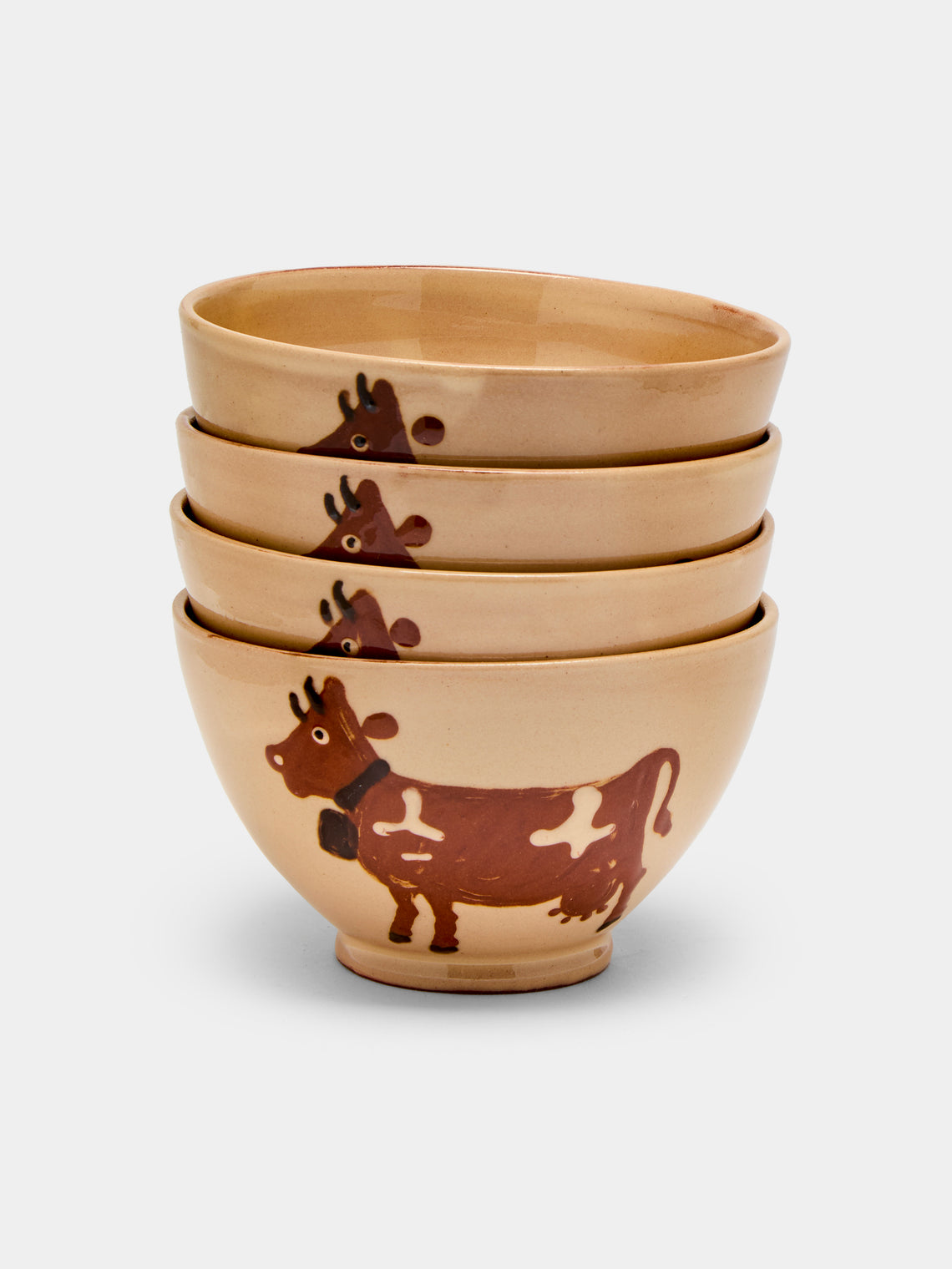 Poterie d’Évires - Cows Hand-Painted Ceramic Cereal Bowls (Set of 4) -  - ABASK - 