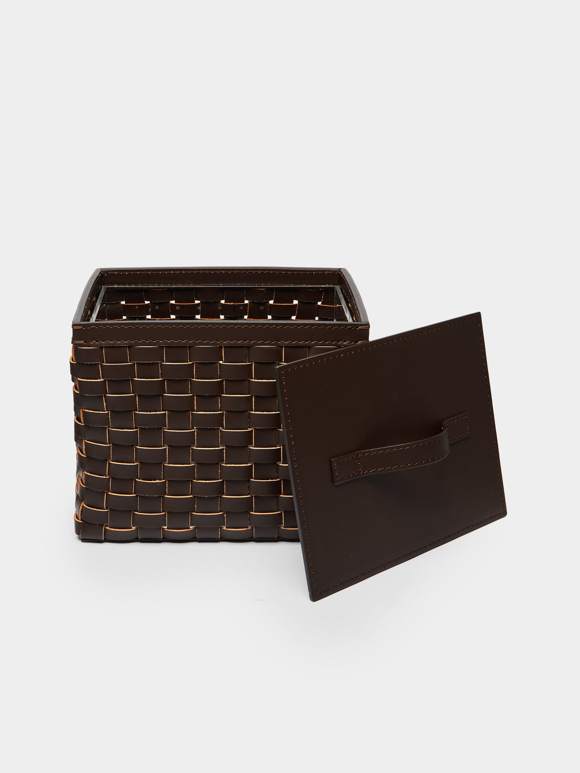 Riviere - Woven Leather Wastepaper Basket - Dark Brown - ABASK