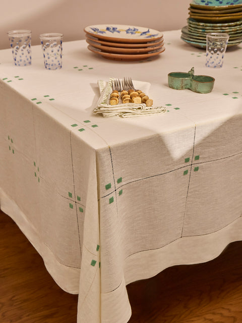 Art Deco Hand-Embroidered Linen Tablecloth