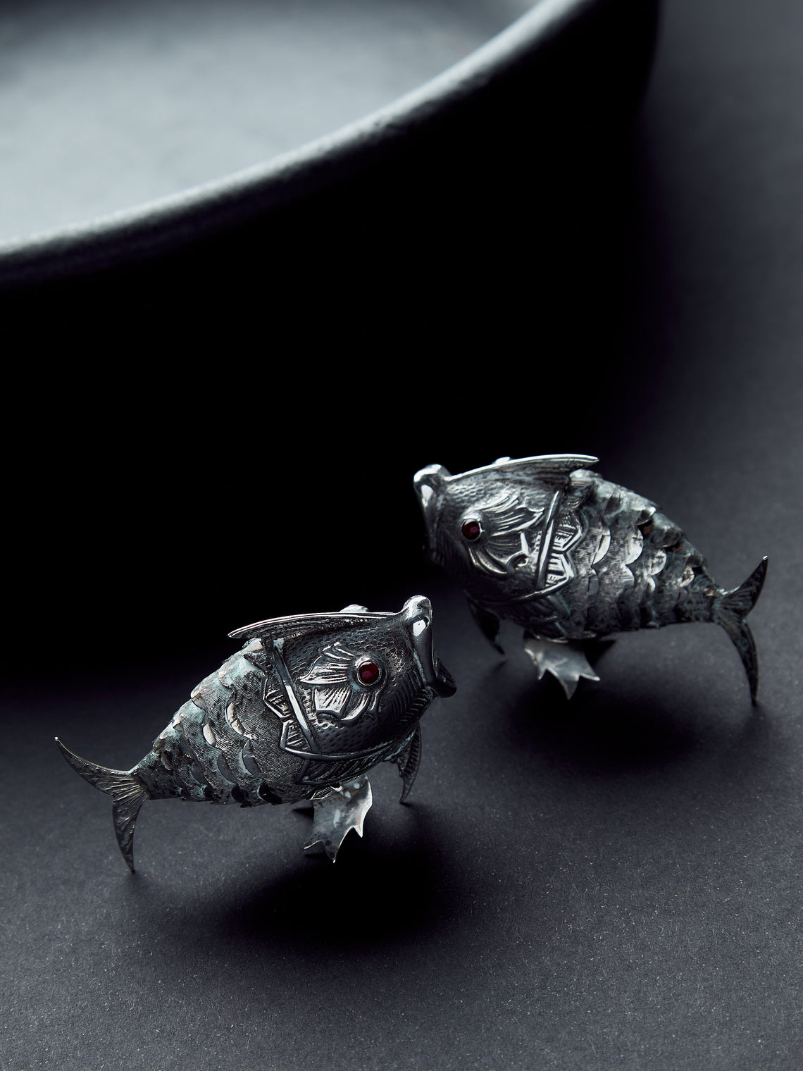 1940s Fish Solid Silver Salt and Pepper Shakers