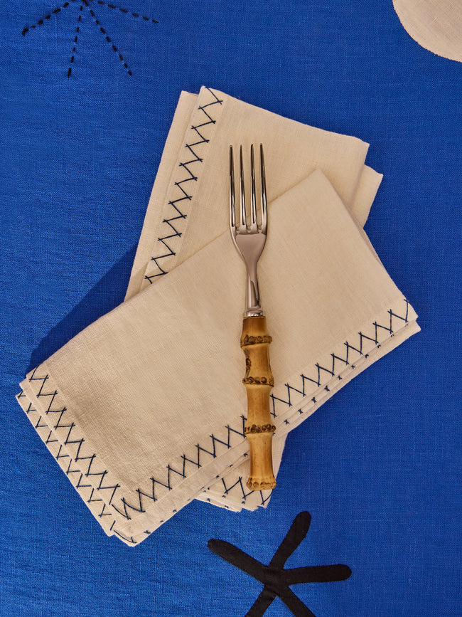 Zigzag Hand-Embroidered Linen Napkins (Set of 4)