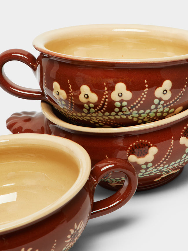 Poterie d’Évires - Flowers Hand-Painted Ceramic Soup Bowls (Set of 3) -  - ABASK