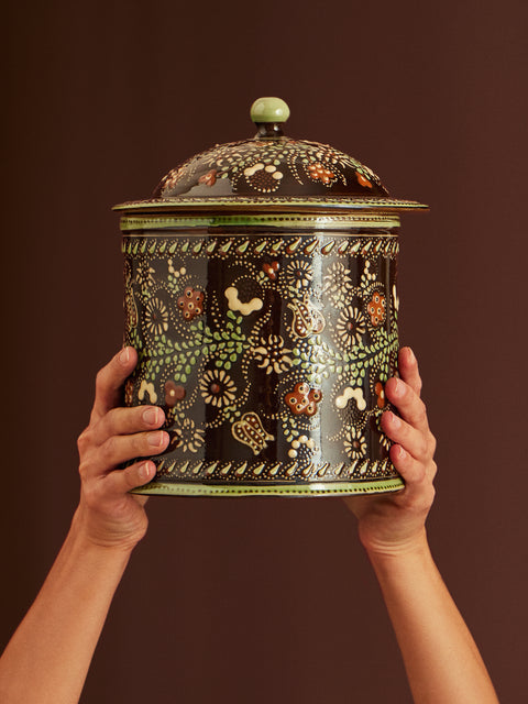 Poterie d’Évires - Flowers Hand-Painted Ceramic Large Lidded Pot -  - ABASK