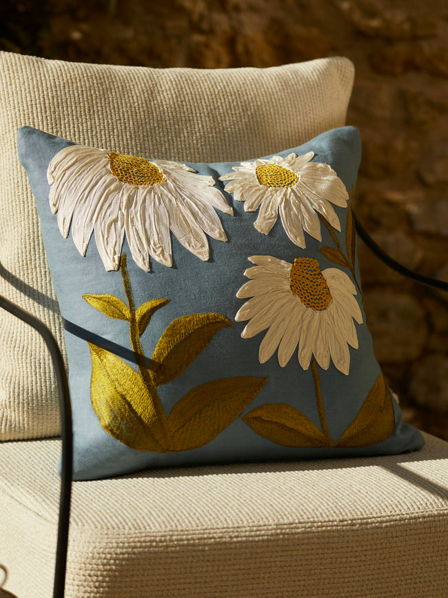 Ode to Echinacea Hand-Embroidered Linen Cushion