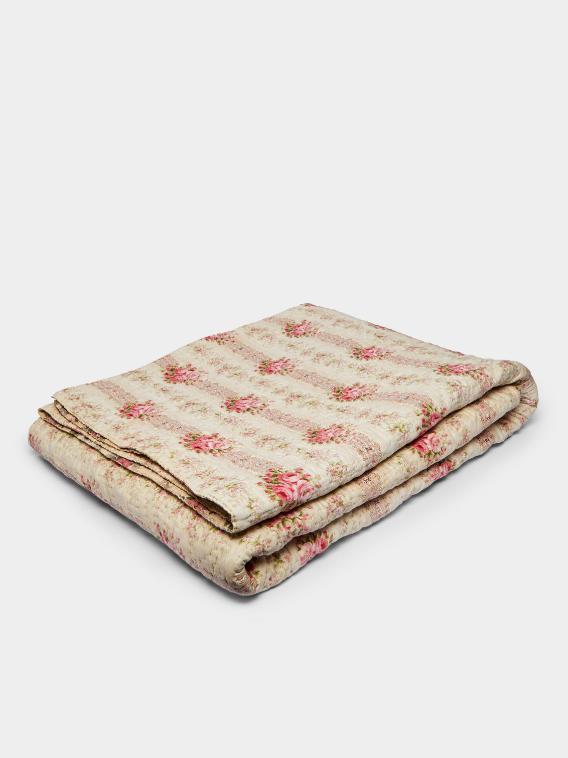 Antique and Vintage - 1910s Welsh Floral Wholecloth Quilt -  - ABASK