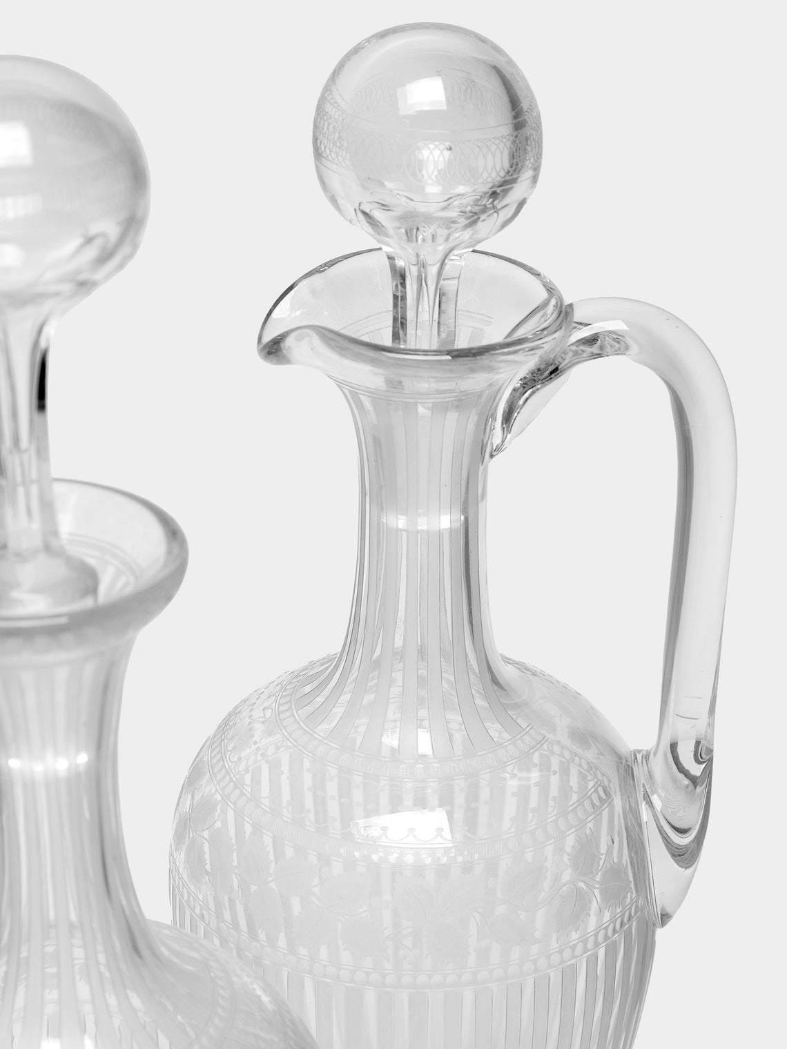 Antique and Vintage - 1860s Hand-Etched Glass Wine Decanters (Set of 2) -  - ABASK