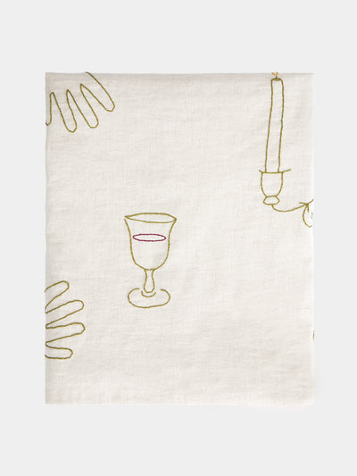 Oeuvres Sensibles - Festive Dinner Hand-Embroidered Linen Table Runner -  - ABASK - 