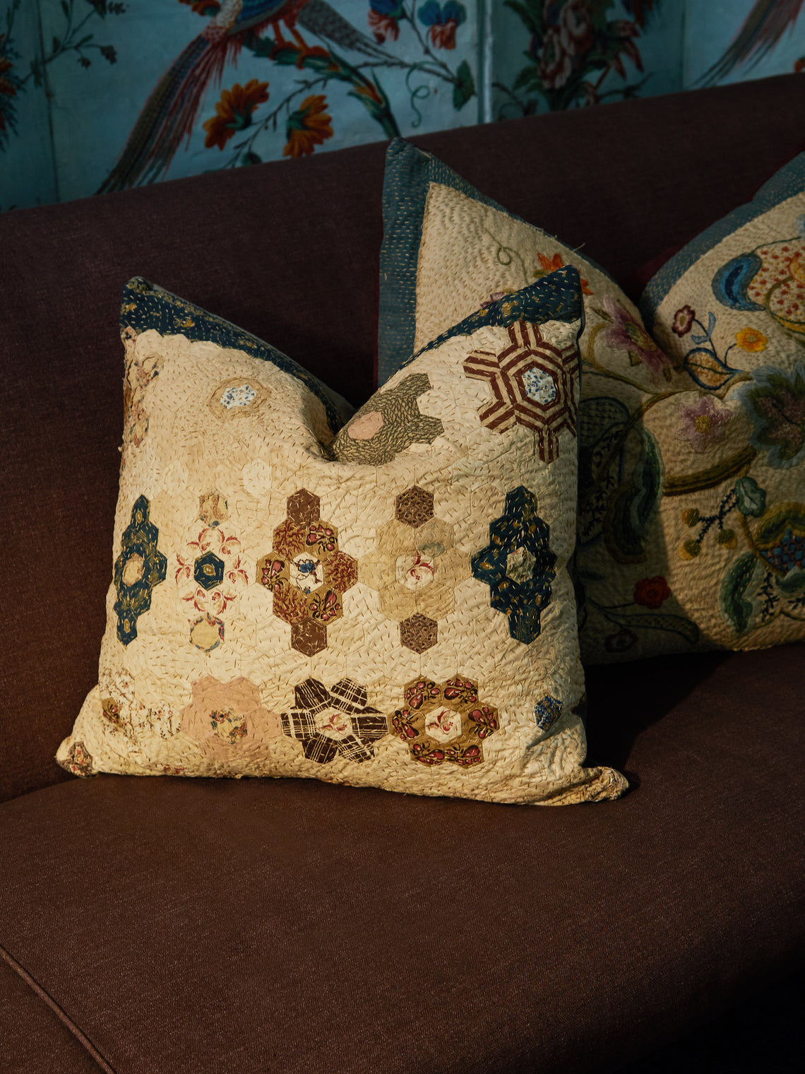 By Walid - 19th-Century Victorian Patchwork Silk Cushion -  - ABASK