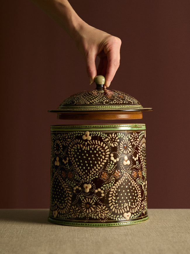 Poterie d’Évires - Hearts Hand-Painted Ceramic Large Lidded Pot -  - ABASK