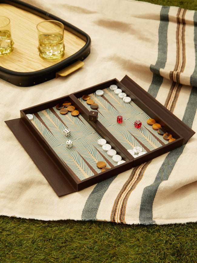 Alexandra Llewellyn - Geometric Leather Travel Backgammon Set -  - ABASK