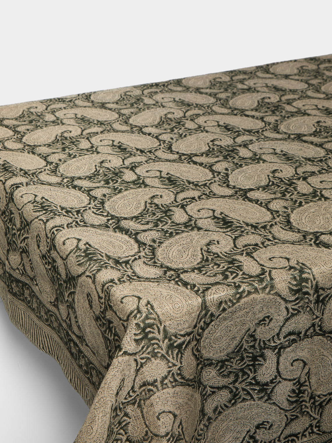 Chamois - Big Paisley Block-Printed Linen Medium Rectangular Tablecloth -  - ABASK
