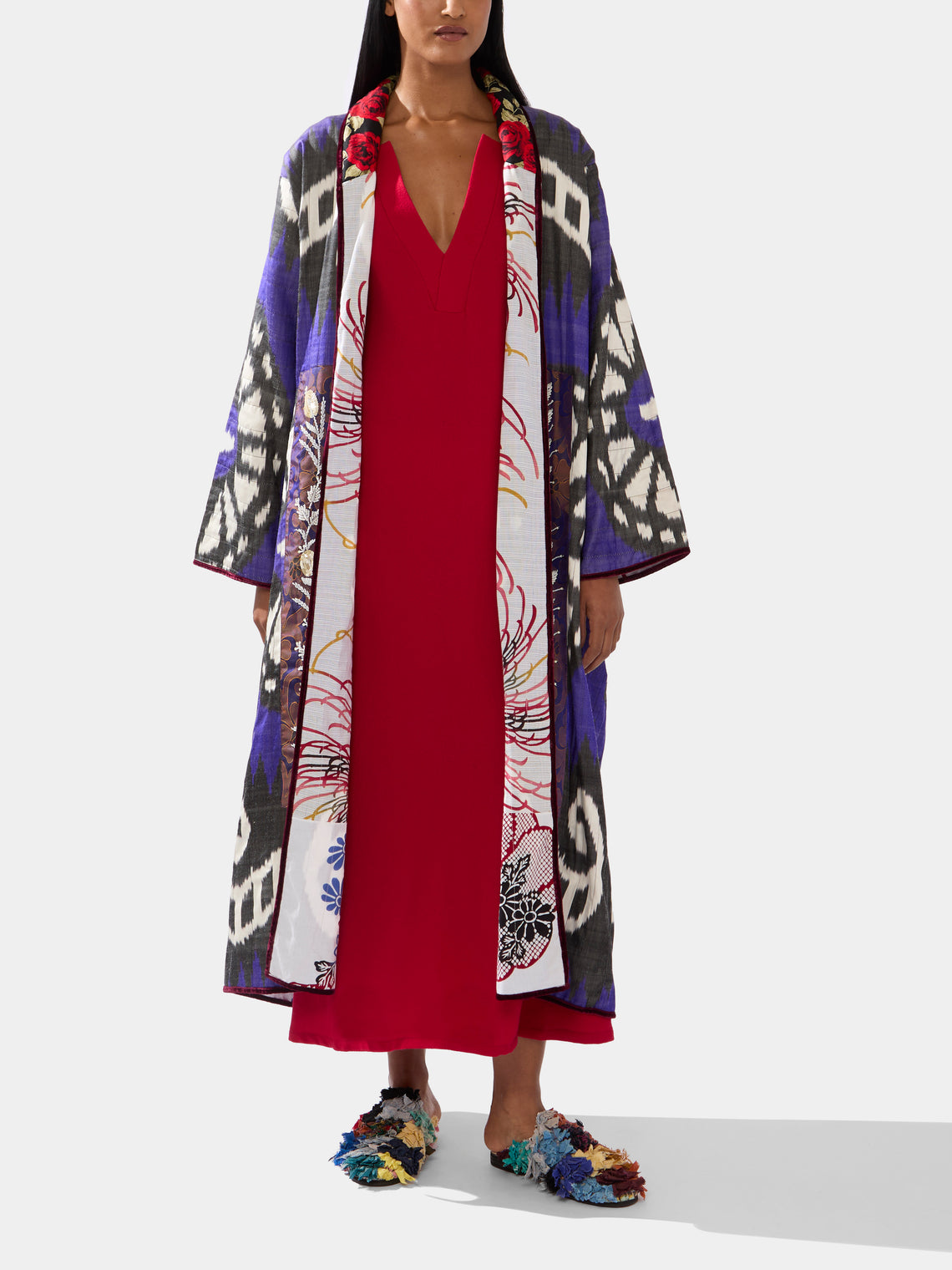 Nazzy Beglari - Hand-Loomed Katazome Cotton Reversible Robe  | One Size -  - ABASK