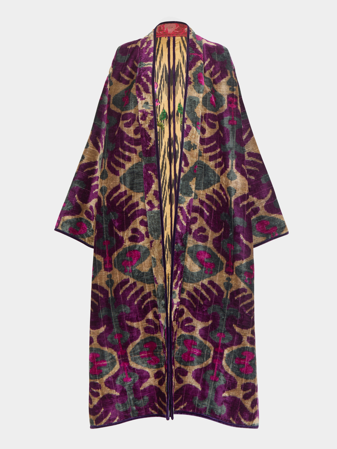 Nazzy Beglari - Hand-Loomed Ikat Velvet Reversible Robe  | One Size -  - ABASK - 