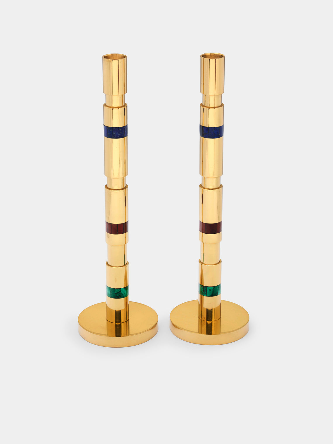 Viya - Majestic Brass and Semi-Precious Stone Candlesticks (Set of 2) -  - ABASK - 