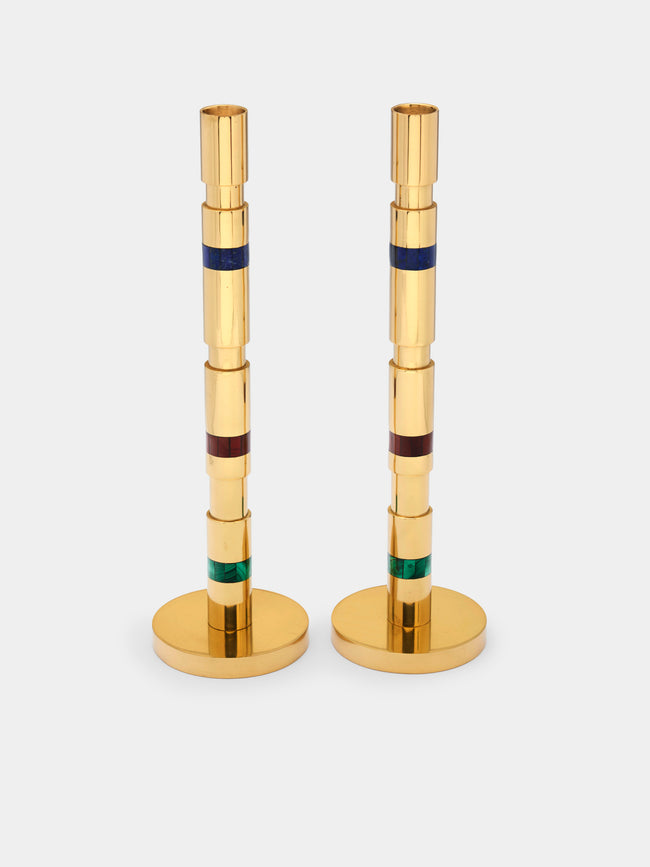 Viya - Majestic Brass and Semi-Precious Stone Candlesticks (Set of 2) -  - ABASK - 