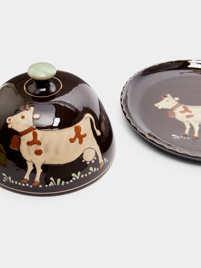 Poterie d’Évires - Cows Hand-Painted Ceramic Large Butter Dish -  - ABASK