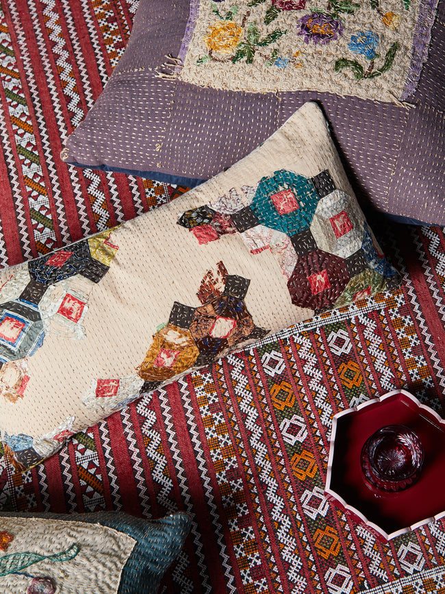 By Walid - 19th-Century Victorian Patchwork Silk Cushion -  - ABASK