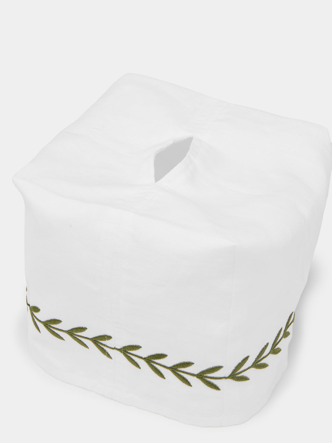 Heirlooms - Laurel Leaf Embroidered Linen Rectangular Tissue Box -  - ABASK