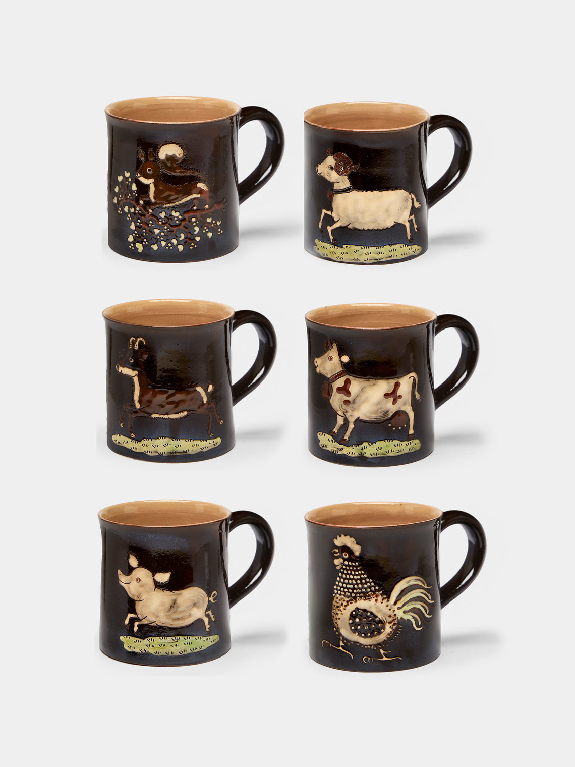 Poterie d’Évires - Animals Hand-Painted Ceramic Mugs (Set of 6) -  - ABASK - 