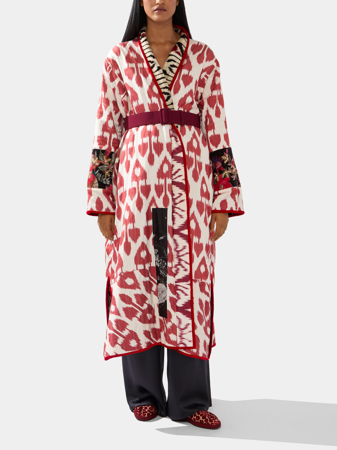 Nazzy Beglari - Hand-Loomed Ikat Velvet Reversible Robe  | One Size -  - ABASK