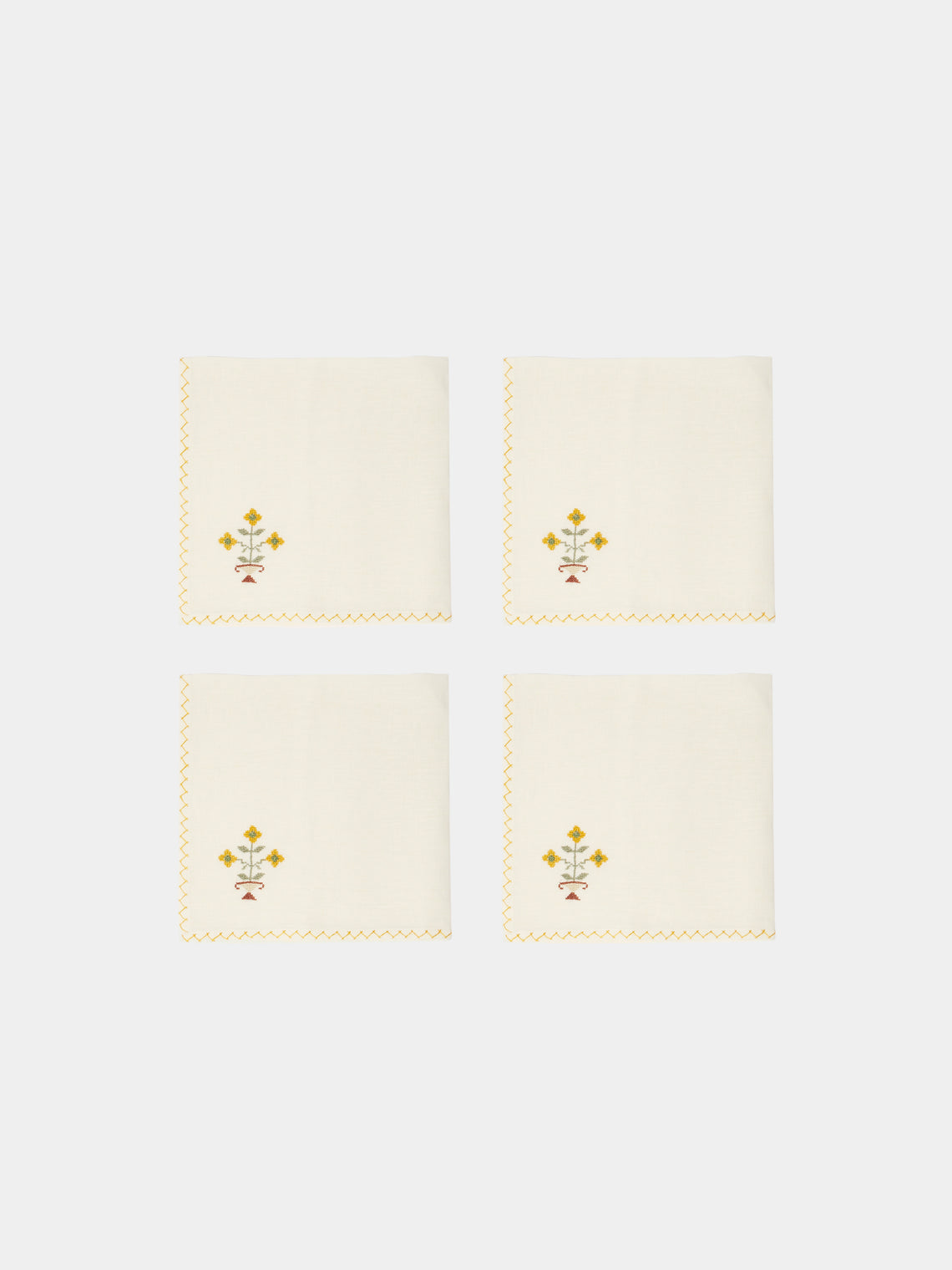 Anūt Cairo - Bouquet Hand-Embroidered Linen Napkins (Set of 4) -  - ABASK