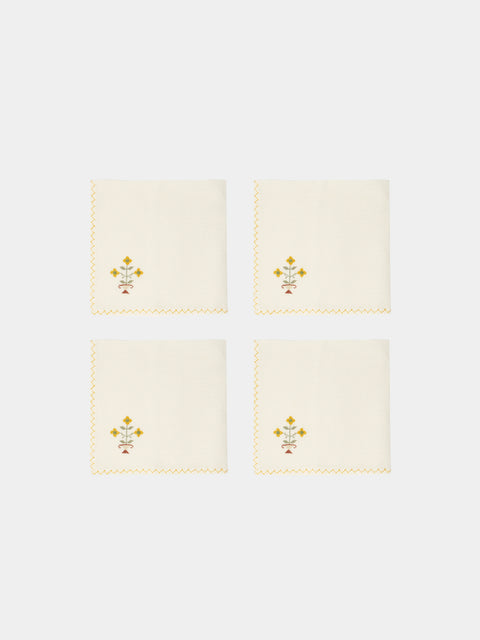 Anūt Cairo - Bouquet Hand-Embroidered Linen Napkins (Set of 4) -  - ABASK