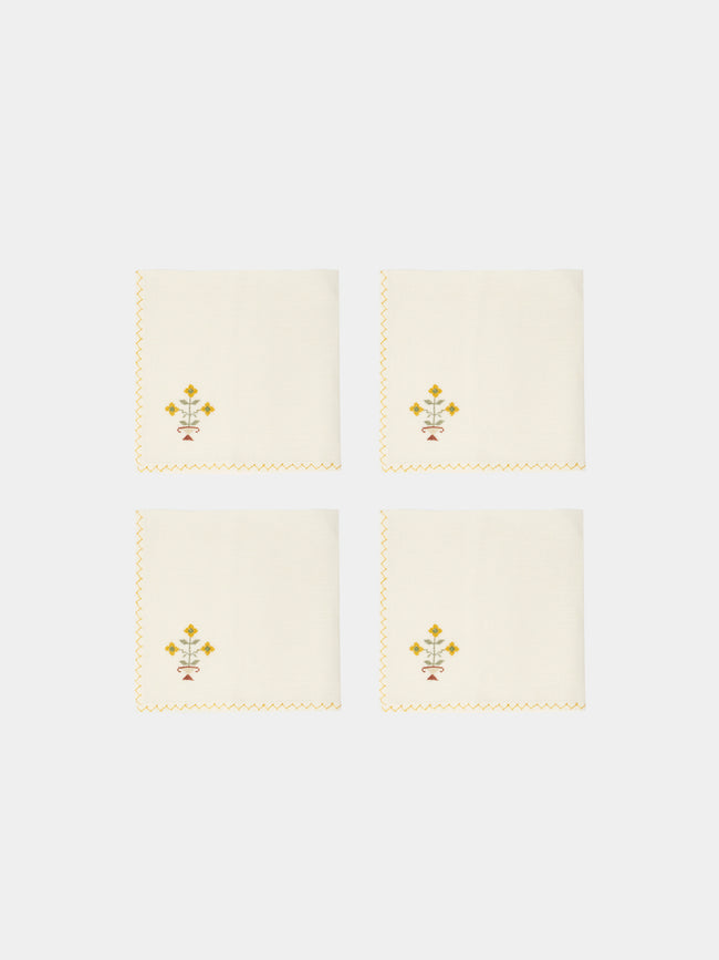 Anūt Cairo - Bouquet Hand-Embroidered Linen Napkins (Set of 4) -  - ABASK