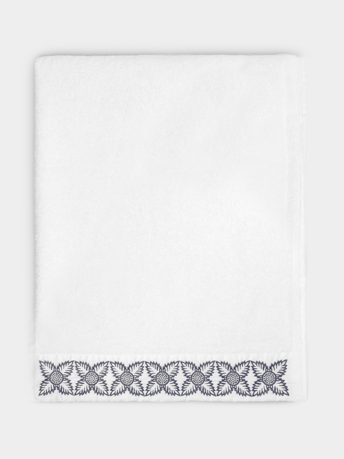 Loretta Caponi - Foliage Hand-Embroidered Cotton Bath Towel -  - ABASK - 