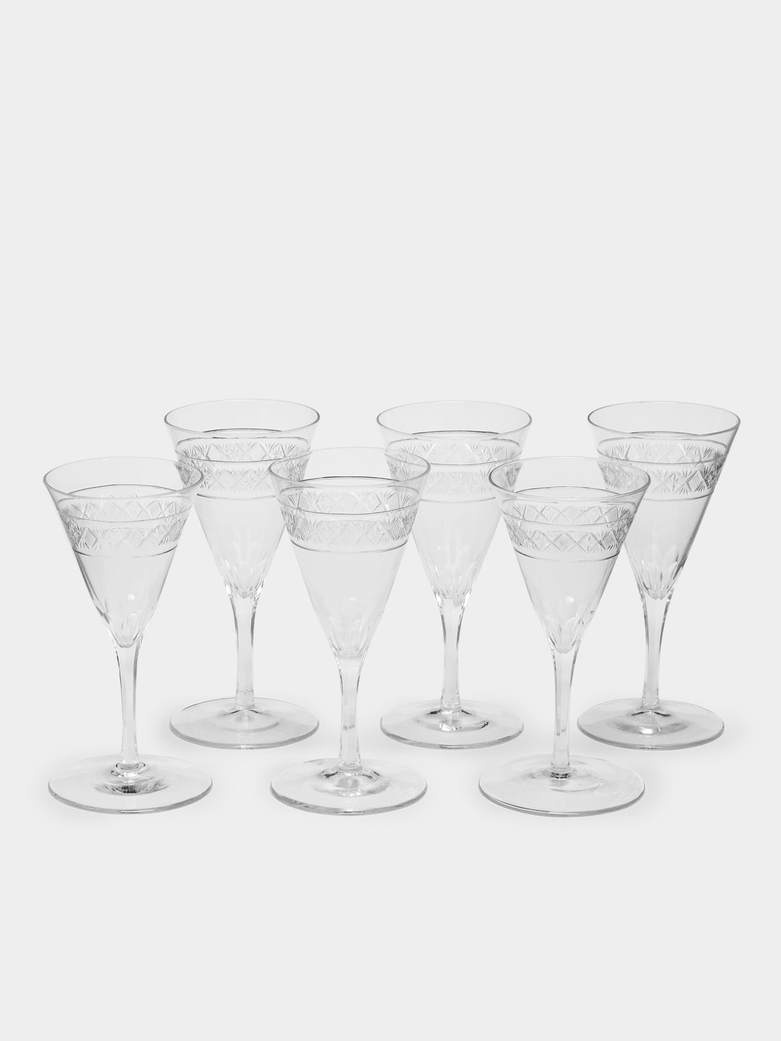 Antique and Vintage - 1900s Edwardian Cut Crystal White Wine Glasses (Set of 6) -  - ABASK