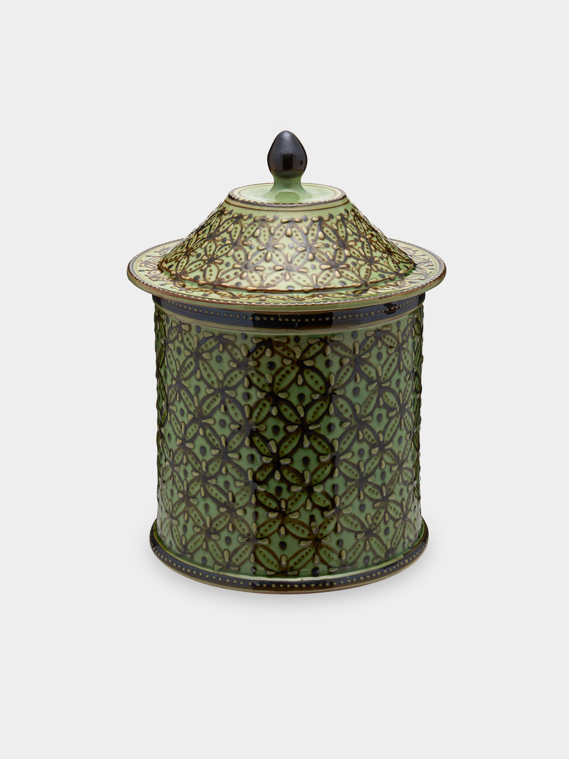 Poterie d’Évires - Geometric Hand-Painted Ceramic Medium Lidded Pot -  - ABASK - 