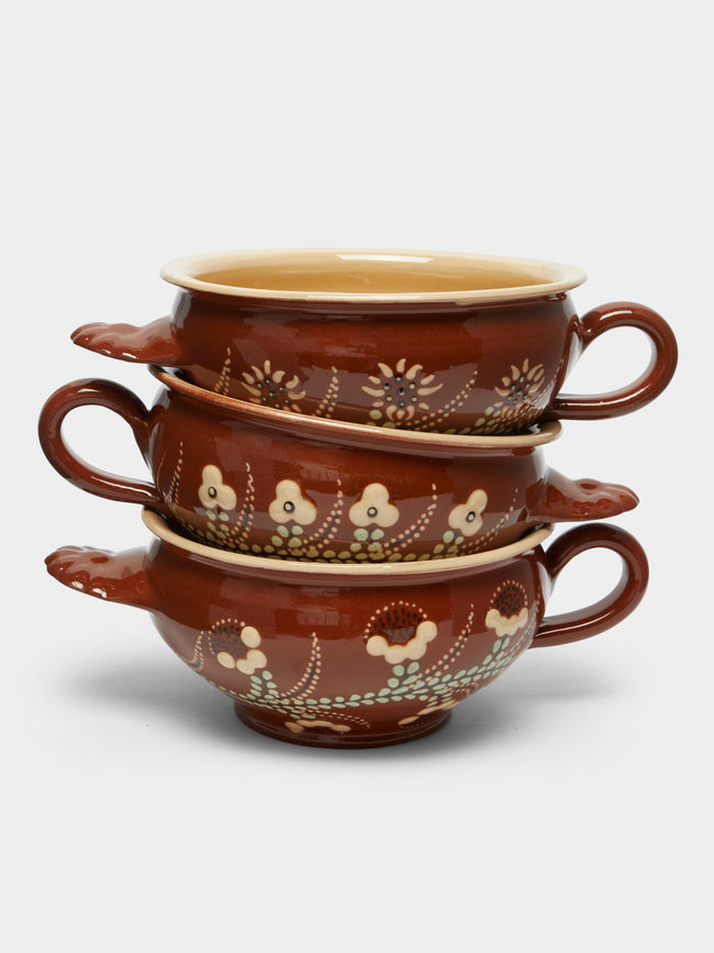 Poterie d’Évires - Flowers Hand-Painted Ceramic Soup Bowls (Set of 3) -  - ABASK - 