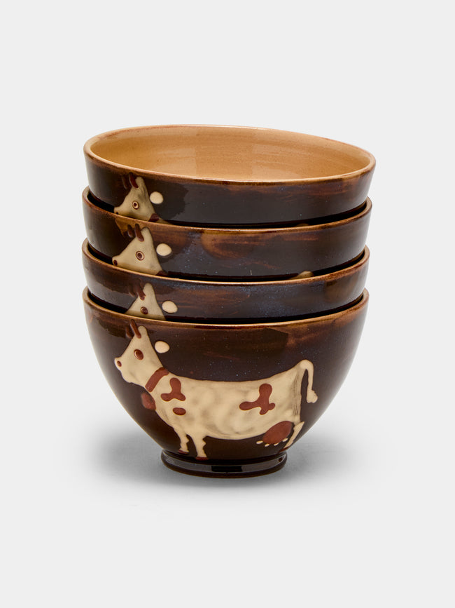 Poterie d’Évires - Cows Hand-Painted Ceramic Cereal Bowls (Set of 4) -  - ABASK - 